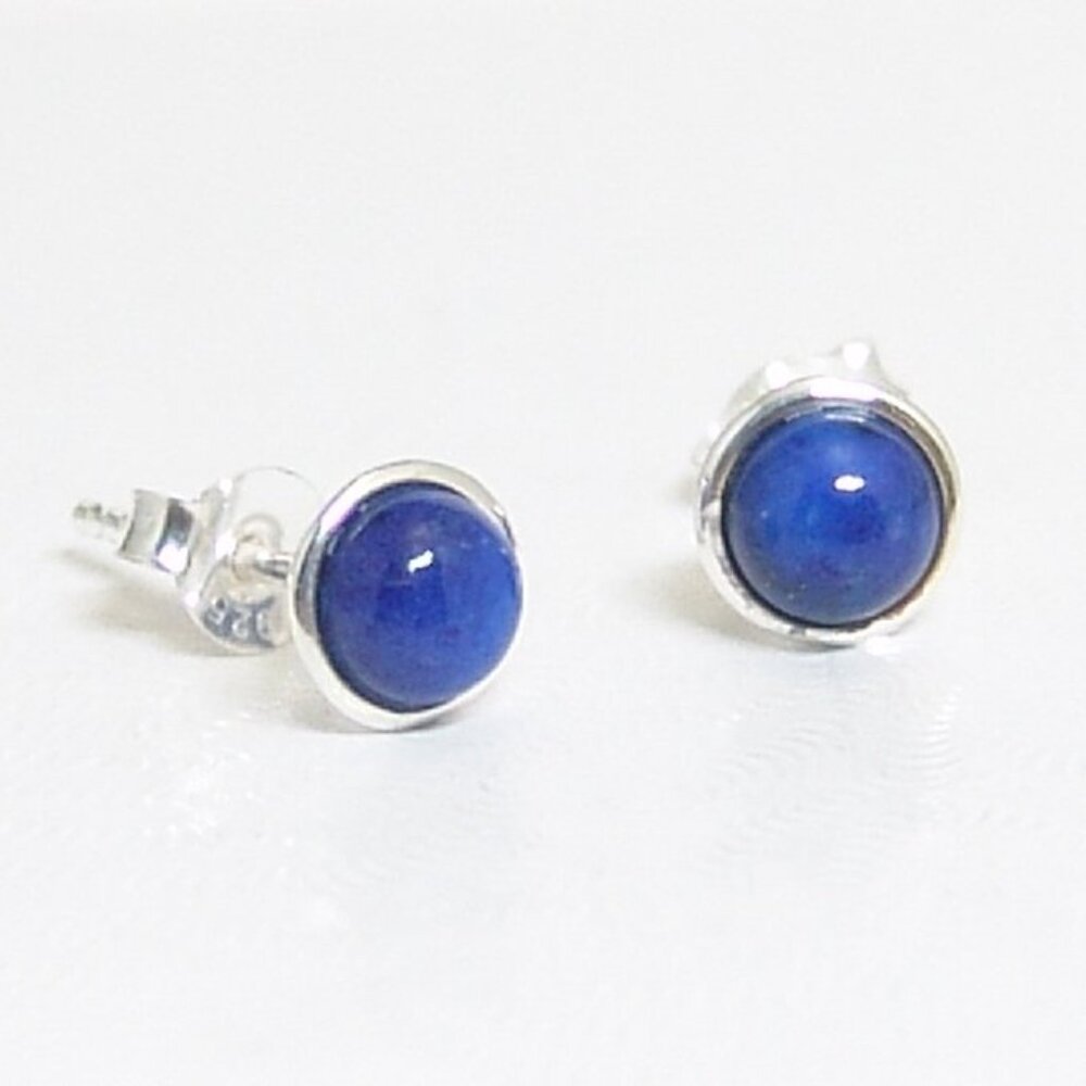 Sterling Silver Lapis Lazuli Stud Earrings Genuine Semi Precious Gemstones